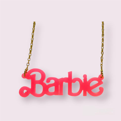 Pink Barbie word necklace