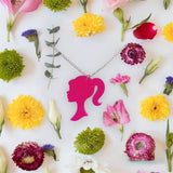 Pink Barbie head silhouette pendant necklace - 2