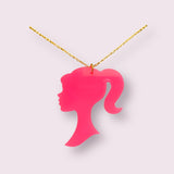 Pink Barbie head silhouette pendant necklace - 1