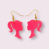 Pink Barbie head profile drop earrings - 1