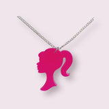 Pink Barbie head silhouette pendant necklace - 2