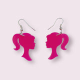 Pink Barbie head profile drop earrings - 2