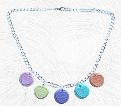 Sweet Faux Love Hearts Multicolour Pastel Clay Charm Necklace