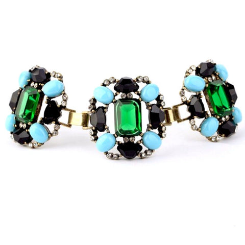 Green Blue Black Gemstone Statement Bracelet
