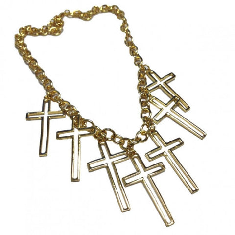 Golden Cut-out Multi Cross Statement Chain Necklace