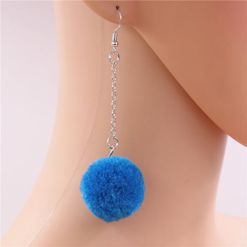 Pop Colour Pretty Pom Pom Drop Earrings – Blue