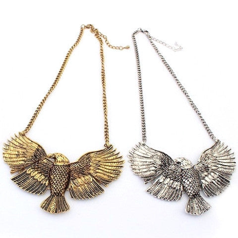 Statement Metal Eagle Necklace (Silver or Bronze)