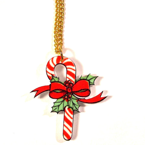 Vintage Style Candy Cane Bow Christmas Pendant