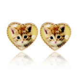 Adorable Ditsy Kitty Cat Heart Stud Earrings