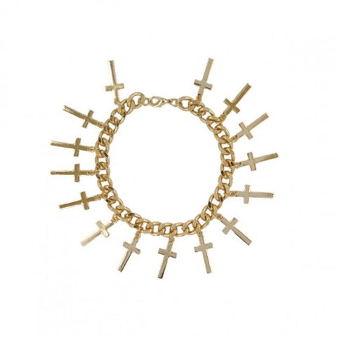 Golden Multi Cross Chunky Chain Bracelet