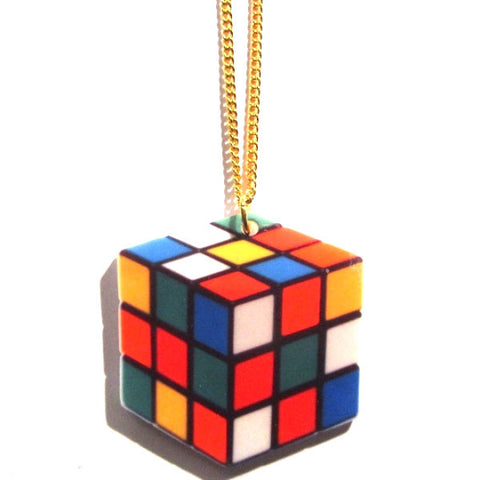 Large Rubik's Cube Print Acrylic Necklace