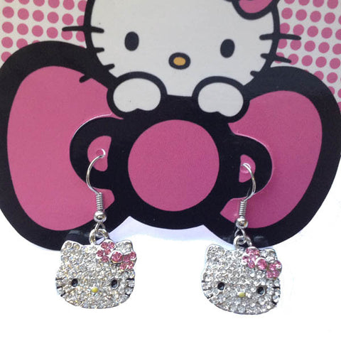 Pretty Hello Kitty Style Crystal Dainty Drop Earrings