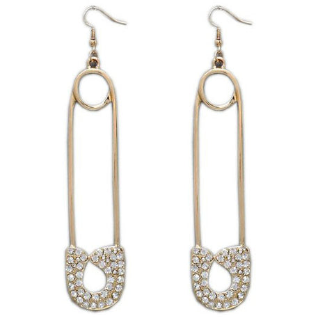 Cool Gold Tone Diamante Safety Pin Earrings
