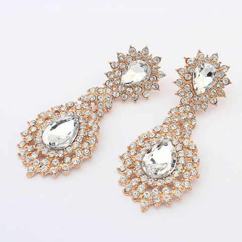 Gorgeous White Gemstone Studded Teardrop Statement Earrings