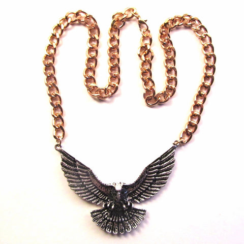 Silver 3D Eagle on Big Chunky Gold Chain Necklace