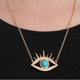 Golden Turquoise Diamante Style Eye Necklace
