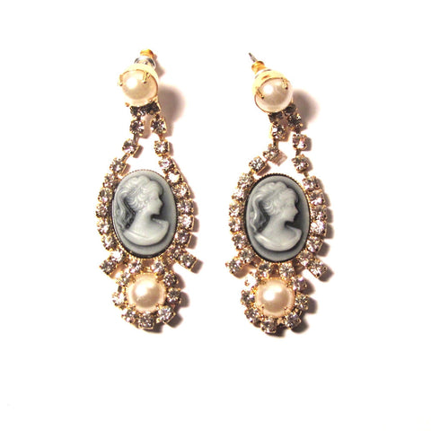 Pearl Diamante Cameo Drop Earrings