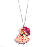 Pretty Vintage Style Girl With Parasol Printed Wooden Necklace
