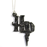 Black Glitter Harry Potter Style Symbol Pendant on Silver Chain