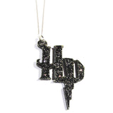 Black Glitter Harry Potter Style Symbol Pendant on Silver Chain