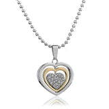 Gorgeous Silver Gold Tone Stones Bling Revolving Hearts Necklace