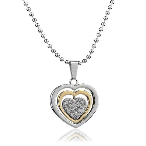 Gorgeous Silver Gold Tone Stones Bling Revolving Hearts Necklace