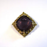 Vintage Ornate Heavy Golden Pink Gemstone Pearls Brooch