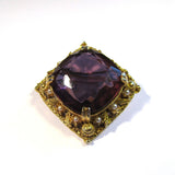 Vintage Ornate Heavy Golden Pink Gemstone Pearls Brooch