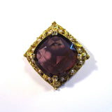 Vintage Ornate Heavy Golden Pink Gemstone Pearls Brooch