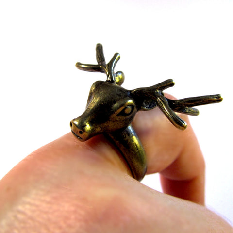Bronze Effect Stag Head Fashion Ring