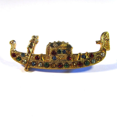 Golden Gondola with Gem Stones Pin Brooch