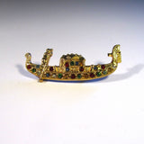 Golden Gondola with Gem Stones Pin Brooch