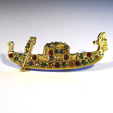 Golden Gondola with Gem Stones Pin Brooch