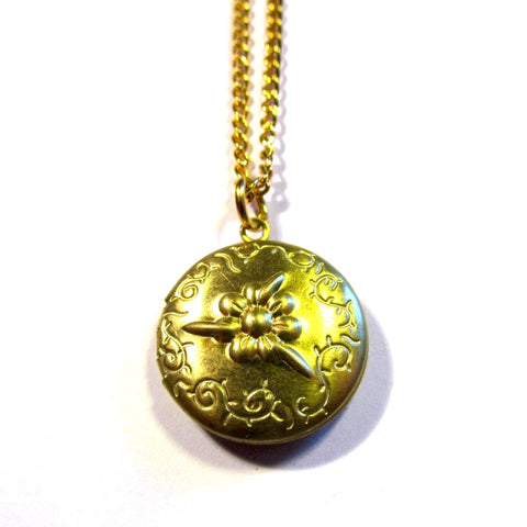 Embossed Floral Golden Round Locket Pendant