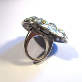 Statement Bling Silver Tone Iridiscent Stones Heart Ring