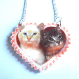 Gorgeous Kitsch Cats Love Heart Necklace