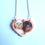 Gorgeous Kitsch Cats Love Heart Necklace
