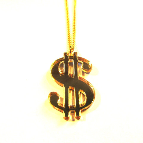 Gold Mirror Acrylic Dollar Sign Necklace – Hip Hop, Rap, Urban