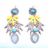 Yellow Turquoise Crystals Faux Gems Drop Earrings