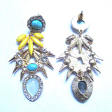 Yellow Turquoise Crystals Faux Gems Drop Earrings