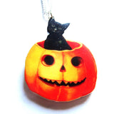 Halloween Pumpkin Black Cat Pendant
