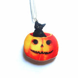 Halloween Pumpkin Black Cat Pendant