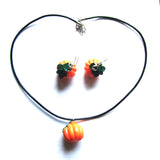 Resin 3D Pumpkin Earrings and Necklace Set Halloween