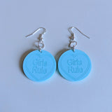 Pretty Pastel Mint 'Girls Rule' Retro Love Heart Acrylic Earrings