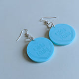 Pretty Pastel Mint 'Girls Rule' Retro Love Heart Acrylic Earrings