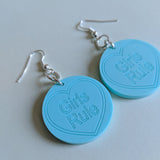 Pretty Pastel Mint 'Girls Rule' Retro Love Heart Acrylic Earrings