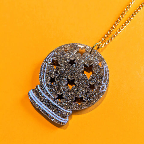 Glittering Gold Crystal Ball Stars Globe Acrylic Necklace