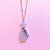 Alice Inspired Drink Me Bottle Iridescent Pearl Acrylic Necklace