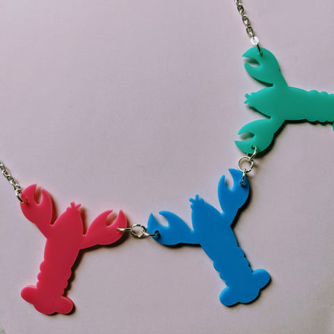 Quirky Colourful Multi Lobster Acrylic Necklace