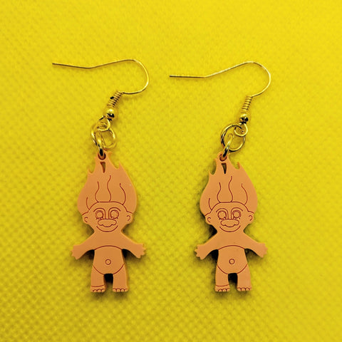 Colourful 80s Troll Doll Acrylic Drop Earrings